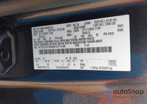 2016 Ford F-150 Xl из США, поврежденный, VIN 1FTEX1CP6GFC71135